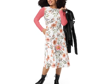 Long sleeve midi dress, Long sleeve dress, Floral prints, Women's clothing, Midi dress, Floral dress for women, flower print dress, custom