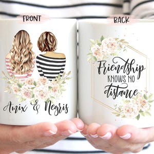 Custom Long Distance Friendship Mug, Best Friend Gift, Personalized BFF Mug with Names,Matching Gift For Her,Gift For Sister,Gift For Bestie