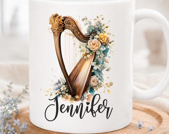Harp Player Name Mug, Custom Harp Mug, Harpist Mug For Women, Personalized Harpist Mug, Harp Teacher Appreciation Gift, Custom Musician Gift