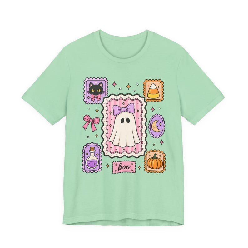 Coquette Ghost Halloween Shirt, Cute Ghost Tee, Girly Spooky Season Shirt, Bow Ghost Tee, Halloween Shirt For Women, Girly October Shirt image 11