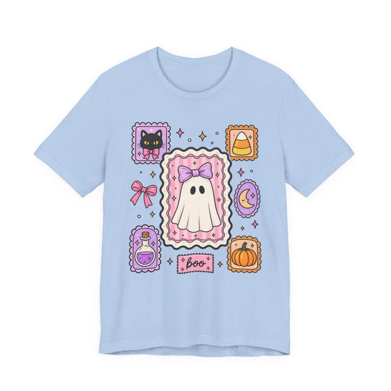 Coquette Ghost Halloween Shirt, Cute Ghost Tee, Girly Spooky Season Shirt, Bow Ghost Tee, Halloween Shirt For Women, Girly October Shirt image 13