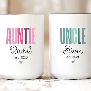 Auntie Est Mug, Uncle Est Mug, Custom Gift For Aunt and Uncle, Gift for New Aunt, New Uncle Mug, Matching Aunt Uncle Mugs, Baby Reveal Aunt