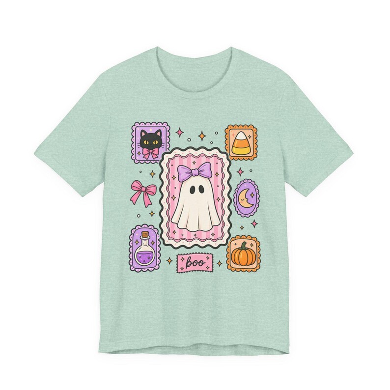 Coquette Ghost Halloween Shirt, Cute Ghost Tee, Girly Spooky Season Shirt, Bow Ghost Tee, Halloween Shirt For Women, Girly October Shirt image 10