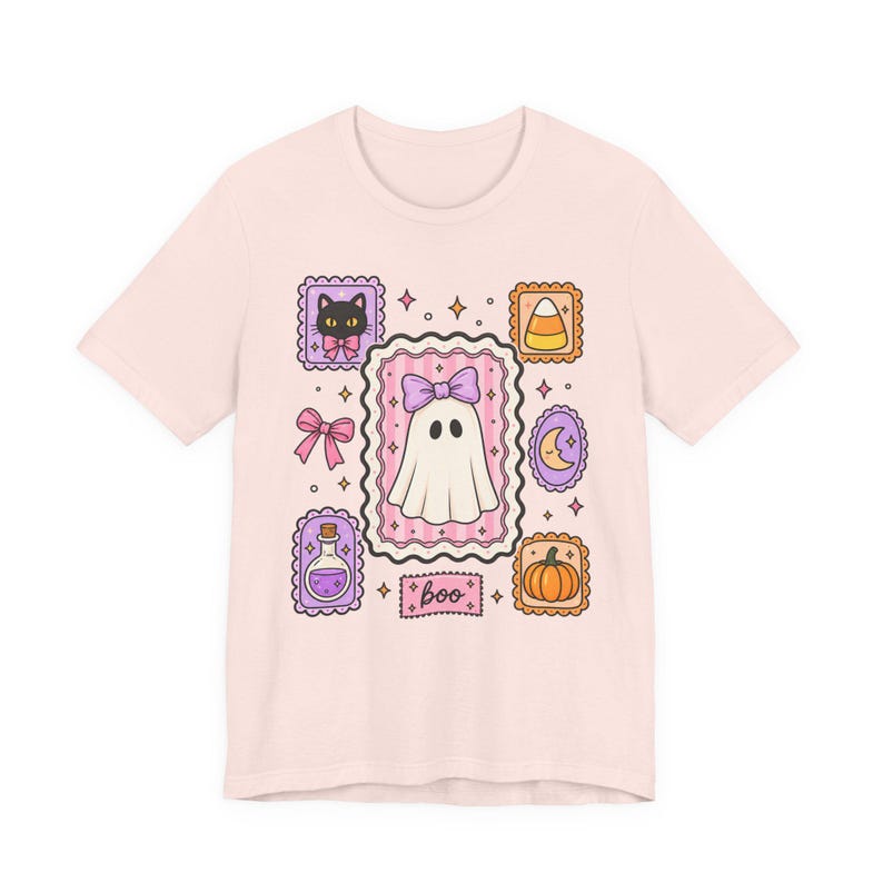 Coquette Ghost Halloween Shirt, Cute Ghost Tee, Girly Spooky Season Shirt, Bow Ghost Tee, Halloween Shirt For Women, Girly October Shirt image 6