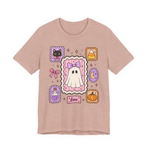Coquette Ghost Halloween Shirt, Cute Ghost Tee, Girly Spooky Season Shirt, Bow Ghost Tee, Halloween Shirt For Women, Girly October Shirt image 7