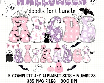 Halloween Doodle Alphabet Bundle, Pink Halloween Doodle Letters, Halloween png Alphabet, Halloween Sublimation Png Bundle, Halloween clipart