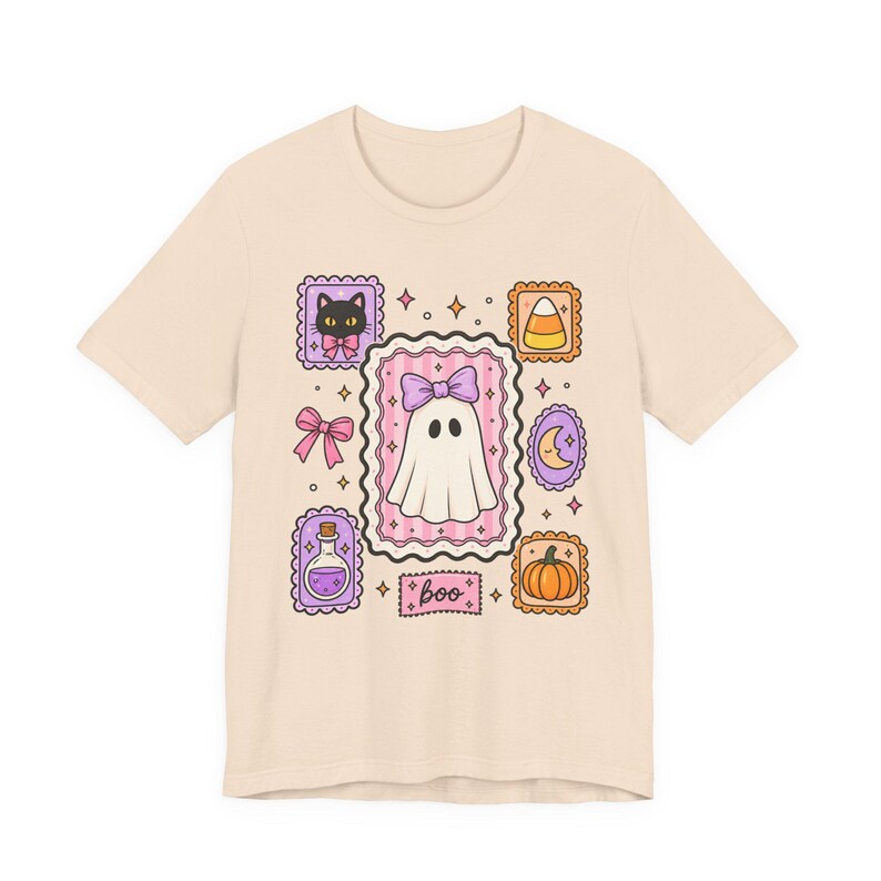 Coquette Ghost Halloween Shirt, Cute Ghost Tee, Girly Spooky Season Shirt, Bow Ghost Tee, Halloween Shirt For Women, Girly October Shirt image 8