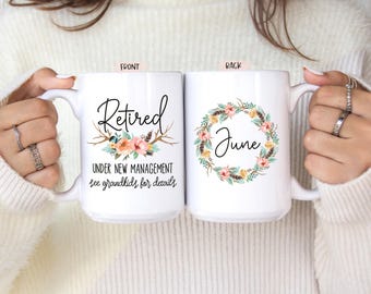 Personalized Grandma Retirement Mug, Retired Under New Management See Grandkids For Details Gradnam Gift Coffee Mug