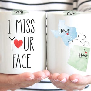 I Miss Your Face, Long Distance Friendship Mug,Custom Best Friend Mug,Best Friend Moving Gift,Personalized Long Distance State To State Gift