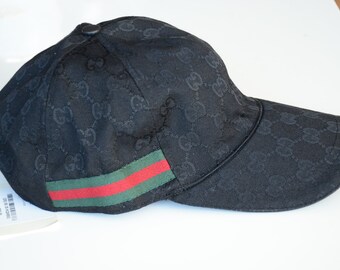 Vintage Gucci Supreme GG Web Canvas Cap Cappello M MEDIO L Grande XL Xlarge Baseball Regalo Capanna di lusso Sobrero Capello Nero Noir Schwarz