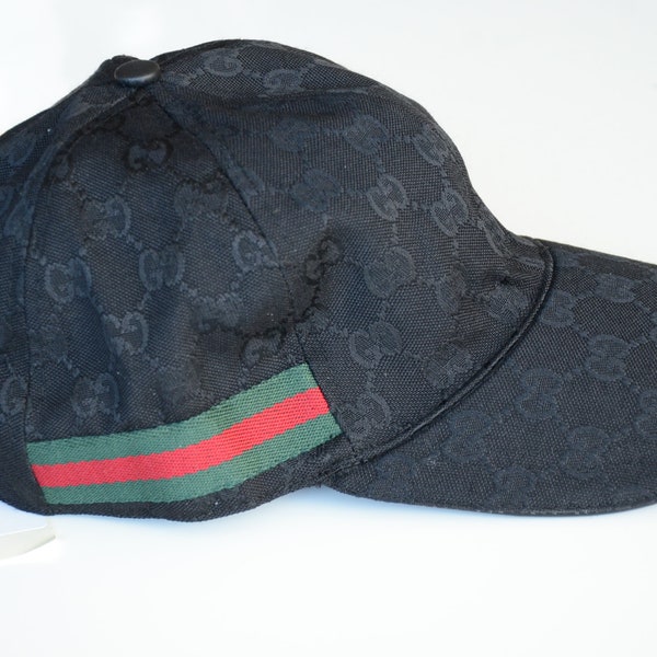 Vintage Gucci Supreme GG Web Canvas Cap Hat M MEDIUM L Large XL Xlarge Baseball Gift Luxury Hut Sobrero Capello Black Noir Schwarz
