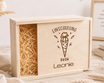 Personalized wooden box for the first day of school 2026 | First day of school gift | Schoolchild keepsake box | Wooden gift box | School cone
