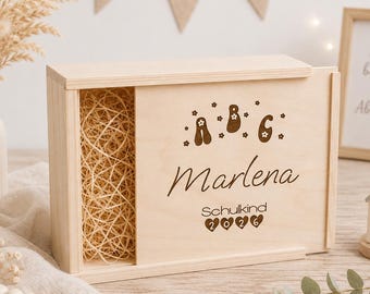 Personalized wooden box for the first day of school 2026 | First day of school gift | Schoolchild keepsake box | Wooden gift box | ABC Flower