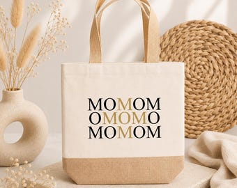Personalized Mom Bag with Name | Jute Cotton Shopper | Gift for Mom | MOM Bag | Mother's Day Gift