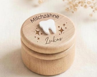 Personalized wooden milk tooth box with name, perfect as a back-to-school gift for boys and girls. Also suitable as a keepsake box for the tooth fairy or as an acrylic tooth keepsake box.