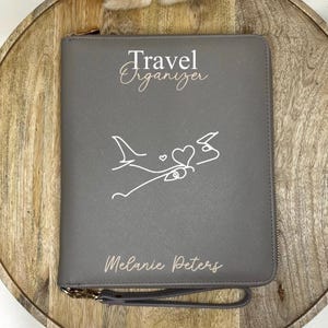 Personalisierter Reiseorganizer mit Namen Flugzeug Urlaub Reiseunterlagen Familienorganizer Travel Organizer Name Urlaubsort