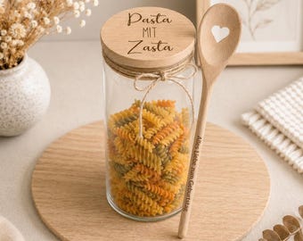 Personalized pasta jar with Zasta | Wedding money gift | Storage jar with cooking spoon & test tube