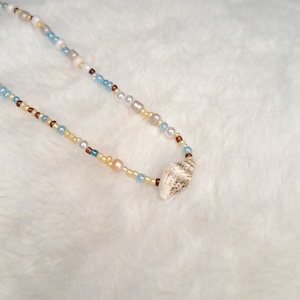 Pearl necklace with shell, beach necklace, beach necklace