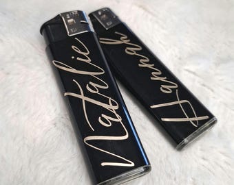 Personalized lighter in black, personalized lighter with desired inscription, black, gold, silver, names