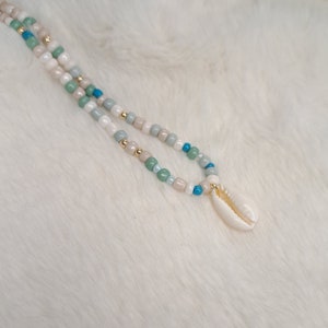 Pearl necklace with shell, beach necklace, beach necklace, shell necklace