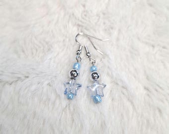 Orecchini a stella blu con perle, orecchini di perle, orecchini pendenti, argento