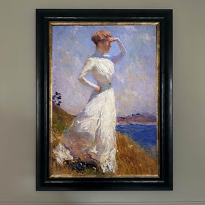 Vintage Porträt einer Dame am Meer | Vintage Ölgemälde | Gemälde aus dem 19.Jahrhundert | Damendruck | Physischer Passepartout unterstützt Giclée-Druck