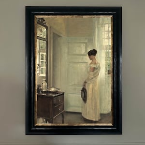 Vintage Portrait einer Dame im Salon | Vintage Ölgemälde | Gemälde aus dem 19.Jahrhundert | Damendruck | Physischer Passepartout unterstützt Giclée-Druck