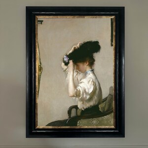 Vintage Portrait Dame am Schminktisch | Vintage Ölgemälde | Gemälde aus dem 19.Jahrhundert | Damendruck | Physischer Passepartout unterstützt Giclée-Druck