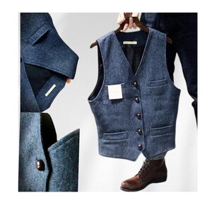 Men vest Jacket Denim Jeans Color Blended Business Casual Slim Formal Waistcoat Single Breasted Oversize S-7 XL gift for him