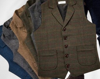 Gilet en laine personnalisé, gilet en laine ample pour hommes, gilet en tweed de laine vintage, gilet en laine décontracté personnalisé, gilet en laine d'affaires, cadeaux pour lui