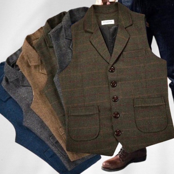 Gilet en laine personnalisé, gilet en laine ample pour hommes, gilet en tweed de laine vintage, gilet en laine décontracté personnalisé, gilet en laine d'affaires, cadeaux pour lui