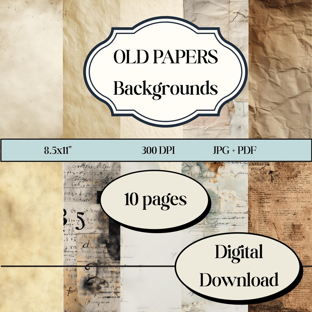 Vintage Aged Paper Pack: Grunge Texture Printable Junk Journal Pages ...