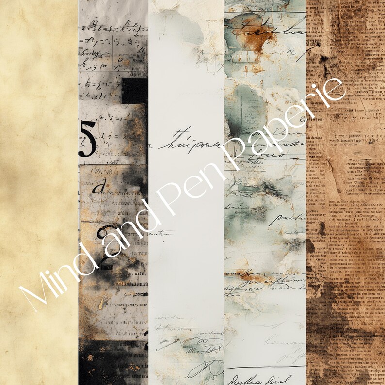 Vintage Aged Paper Pack: Grunge Texture Printable Junk Journal Pages ...