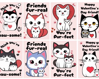 Cute Cat Valentine&#39;s Day Printable Cards, Cats, Pur-fect, Love, Valentine&#39;s Day, Cute