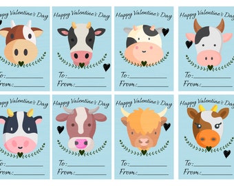 Cute Cow Printable Valentine&#39;s Day Cards, Cute, Cows, Farm life