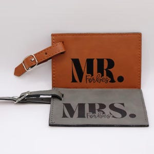 Mr. & Mrs. Luggage Tags, Custom Luggage Tags, Leather Luggage Tags, Couples Luggage Tags, Engraved Luggage Tag, Personalized Matching Tags