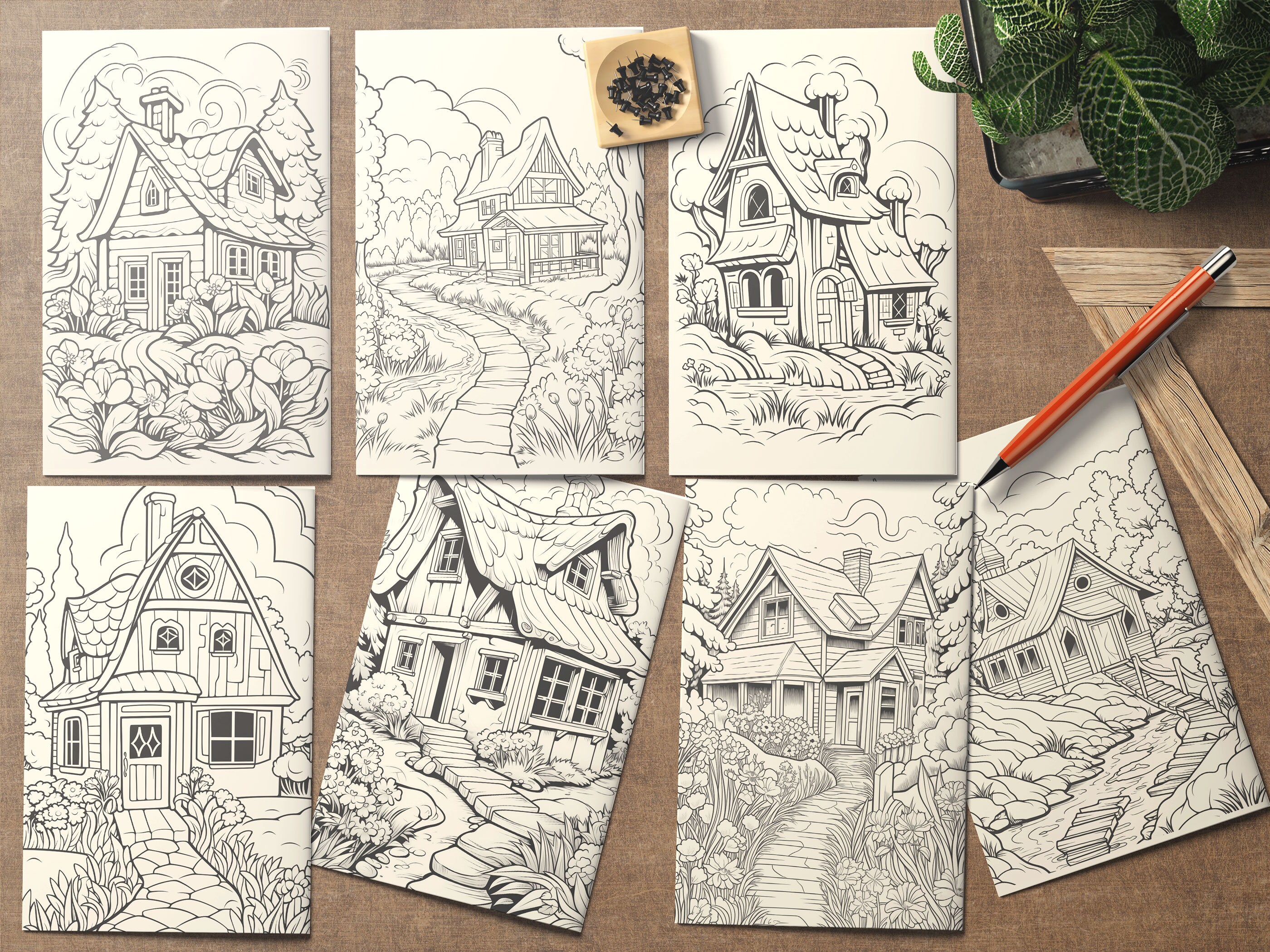 Cozy Cottages Coloring Book, Cottagecore, and Kids Coloring Book