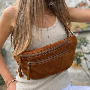 Riñonera de ante – Riñonera artesanal con doble cremallera | Bolso bandolera suave