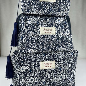 Lot de 3 trousses de maquillage matelassées Trousse de Maquillage Pochette à Fermeture pour Femmes