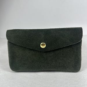 Porte-monnaie en daim véritable • Mini pochette 15×9 cm • Bouton doré/argenté/bronze • Cadeau femme