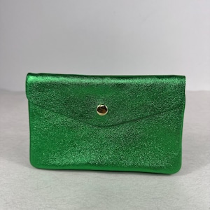Monedero de piel metalizada • Monedero 16×10,5 cm • 3 compartimentos • Tarjetero de mujer • Regalo hecho a mano
