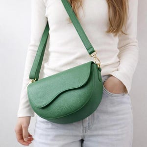 Women's genuine leather crossbody bag—half-moon leather bag—small minimalist leather bag—elegant shoulder bag—leather bag