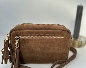 Suede cowhide leather shoulder bag