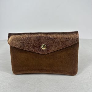 Portamonete in vera pelle scamosciata e lucida • Mini pochette 16×10,5 cm • Regalo per donna