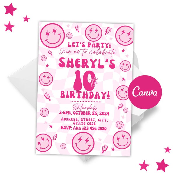 Preppy Invitation, Preppy Party, Preppy Birthday, Preppy Invite, Preppy favors, Canva Template, Preppy Smiley Face