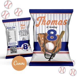 Baseball Chip Tasche, Baseball Party, Baseball Geburtstag, Baseball Chips, Baseball Gastgeschenke, Canva Vorlage