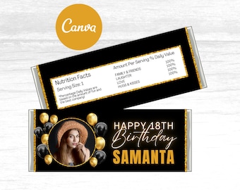 Black and Gold Hershey Bar, Black and Gold Candy Bar, Black and Gold Party, Black and Gold Birthday, Black and Gold Chocolate Bar