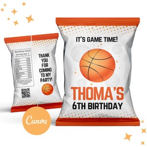 Basketball Chip Bag, Basketball Party, Basketball Birthday, Basketball Chips, Basketball favors, Canva Template, Basketball Theme