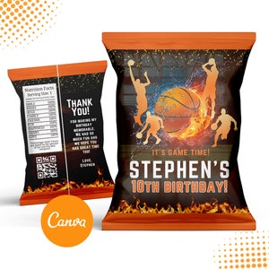 Basketball Chip Bag, Basketball Party, Basketball Birthday, Basketball Chips, Basketball favors, Canva Template