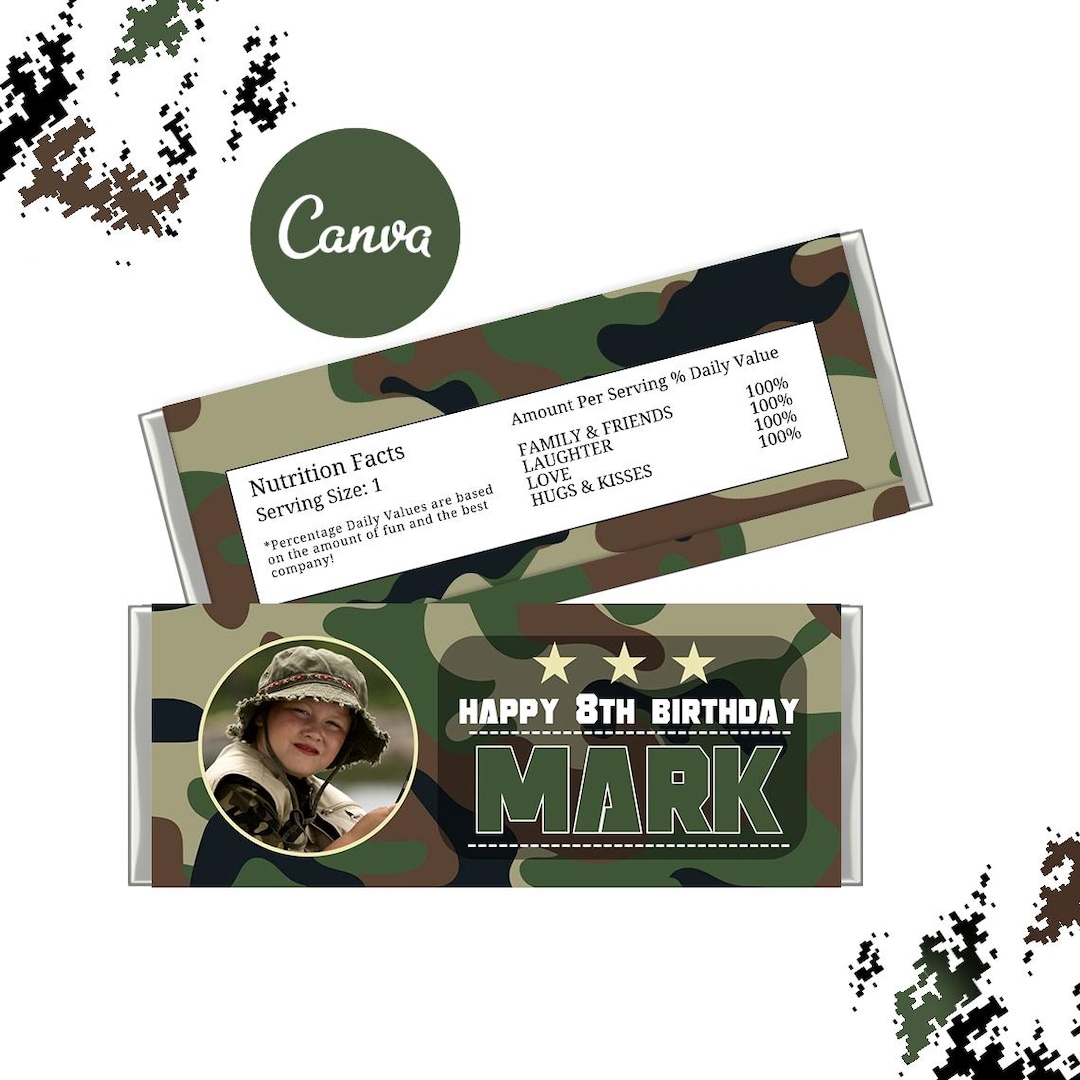 Army Hershey Bar, Army Candy Bar, Military Party, Camouflage Birthday ...